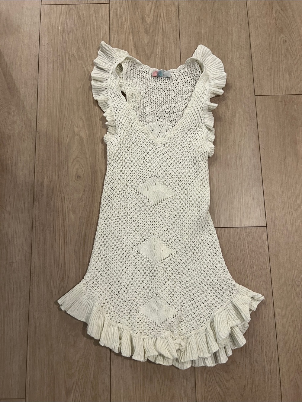 Free People Beach Cream Crochet Ruffle Mini Dress